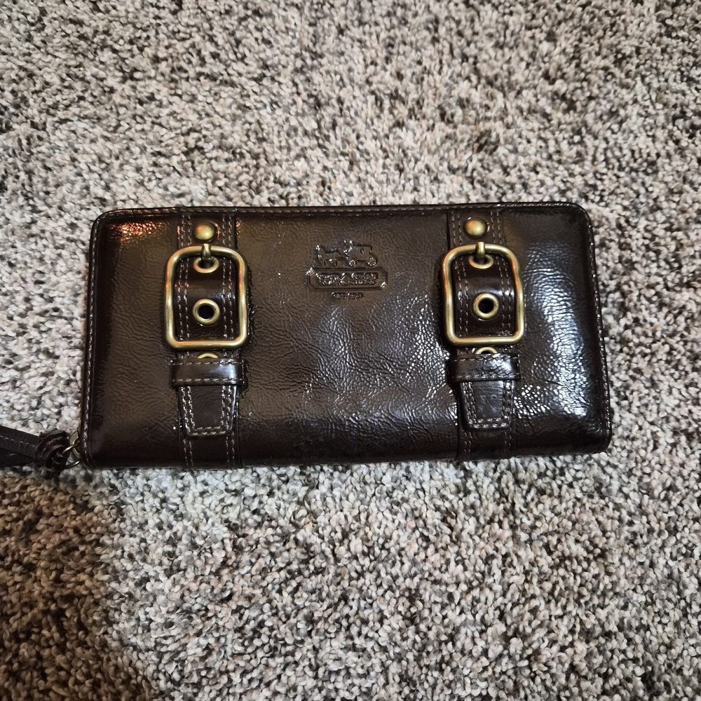 Coach  Dark Brown Double Buckle Wallet